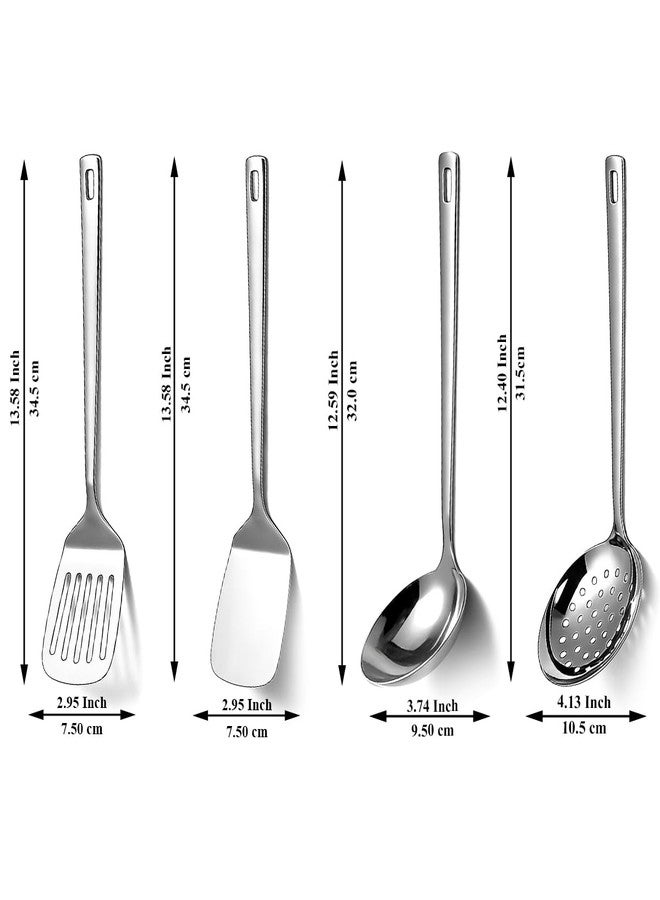 ReaNea Stainless Steel Kitchen Utensils Set, 4-Piece – Slotted Turner, Solid Turner, Skimmer & Ladle – Rust-Resistant, Long Handle, Hanging Loop, Dishwasher Safe – Everyday Cooking & Serving - Image 2