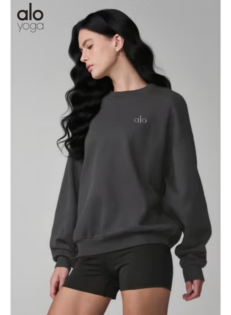 Alo yoga Classic Embroidered Logo Crewneck Sweatshirt, Relaxed Oversized Fit, Ultra-Soft Casual Pullover, Daily Loungewear & Athleisure Top - Image 1