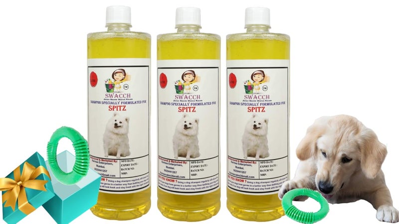 swacch Shampoo | Puppy Safe Shampoo | PH Balanced | Spitz Dog Shampoo 1 Litre Pack of 3 Lemon + | O PVC Ring Rubber Chew Toy | Teething Chew Toy I Dental Teething I Durable I Combo Pack - Image 1