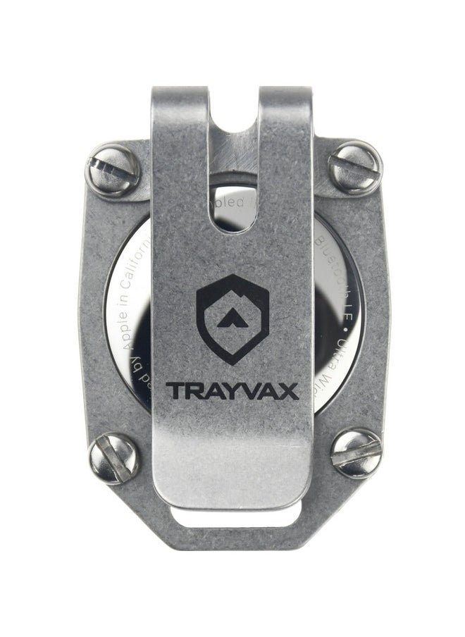 Trayvax - Tracer Apple Airtag Keychain, Stainless Steel Air Tag Holder Key Chain With Pocket Clip, And Lanyard Hole, Silver - Image 1