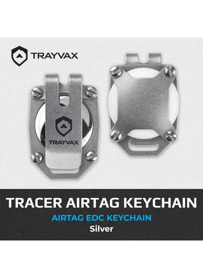 Trayvax - Tracer Apple Airtag Keychain, Stainless Steel Air Tag Holder Key Chain With Pocket Clip, And Lanyard Hole, Silver - Image 1