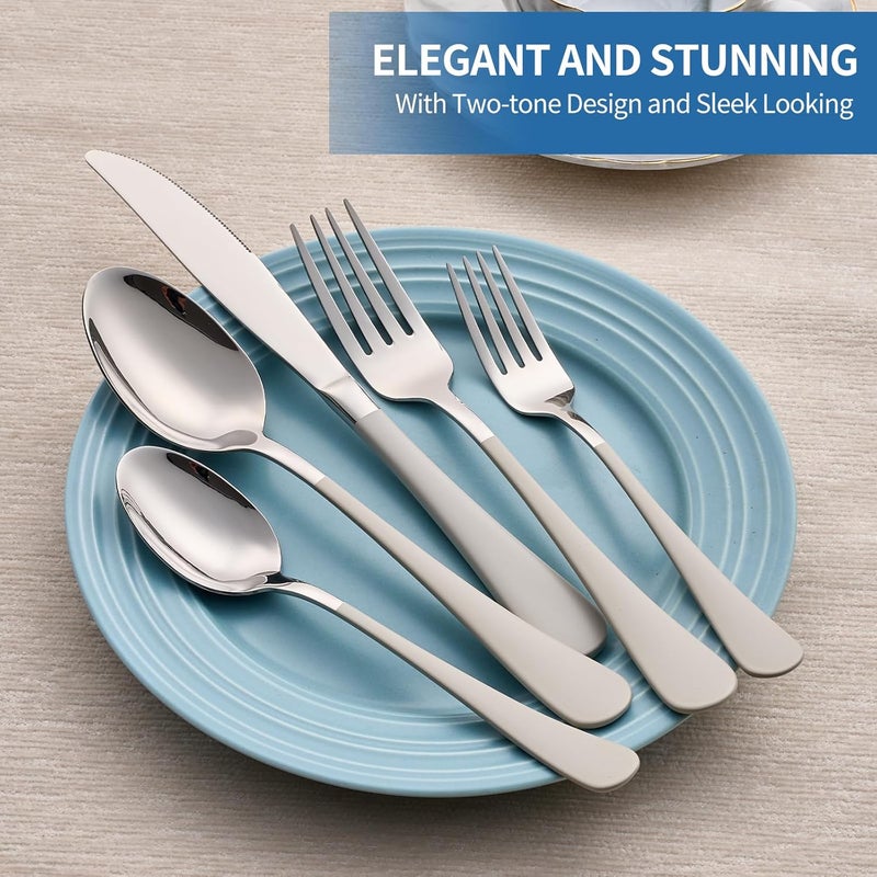 Moxinox 20-Piece Off White Silverware Set, 18/0 Stainless Steel Off White Handle Flatware Set, Service for 4, Modern Cutlery Set Includes Dinner Knives Forks Spoons,Mirror Polished,Dishwasher Safe - Image 5