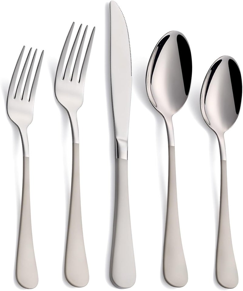 Moxinox 20-Piece Off White Silverware Set, 18/0 Stainless Steel Off White Handle Flatware Set, Service for 4, Modern Cutlery Set Includes Dinner Knives Forks Spoons,Mirror Polished,Dishwasher Safe - Image 1