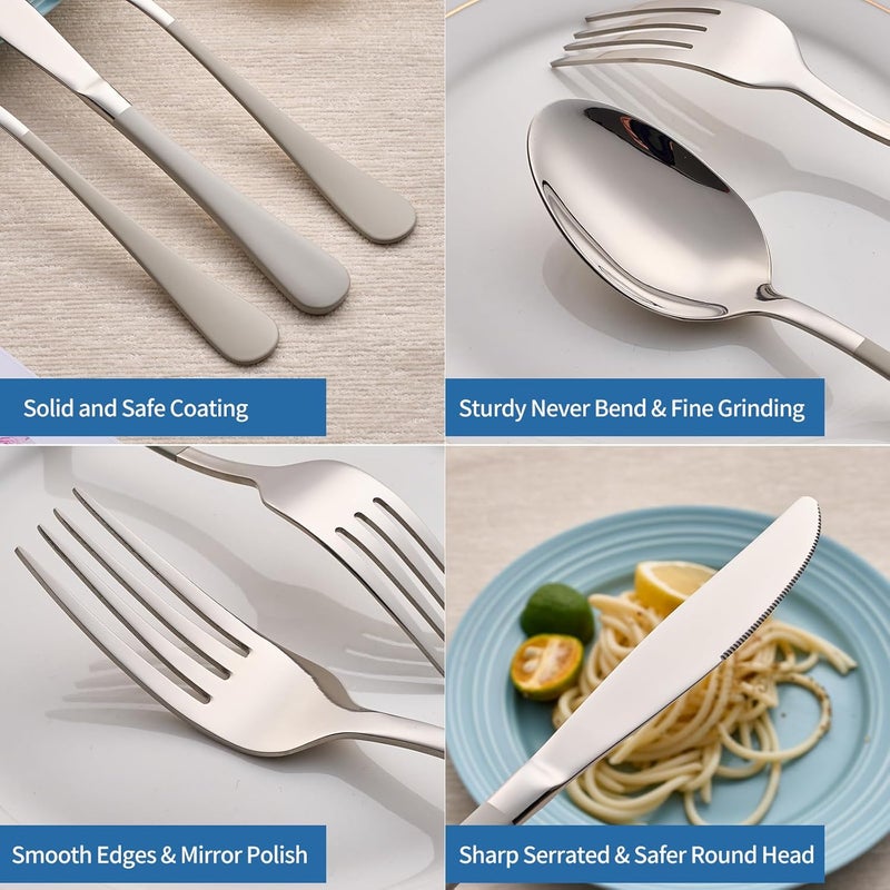 Moxinox 20-Piece Off White Silverware Set, 18/0 Stainless Steel Off White Handle Flatware Set, Service for 4, Modern Cutlery Set Includes Dinner Knives Forks Spoons,Mirror Polished,Dishwasher Safe - Image 4