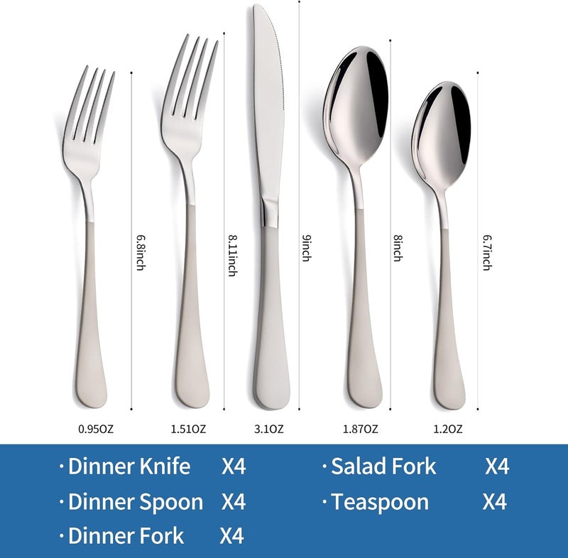 Moxinox 20-Piece Off White Silverware Set, 18/0 Stainless Steel Off White Handle Flatware Set, Service for 4, Modern Cutlery Set Includes Dinner Knives Forks Spoons,Mirror Polished,Dishwasher Safe - Image 2