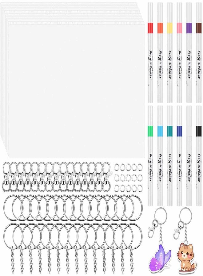 Flasoo 87 PCS Shrinky Plastic Sheets Kit, Including 15 Sheets Shrinky Art Paper, Acrylic Paint Markers, Keychains for Creative Crafts and Keychain Making - Image 1
