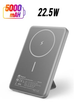 Mezone 5000mAh Magnetic Powerbank, Wireless Portable Charger Fast Charging, PD 22.5W Wired Charging, iPhone Magnetic Charger Battery Pack for iPhone 15/14/13/12 Series, Metallic Space Grey  - Image 1