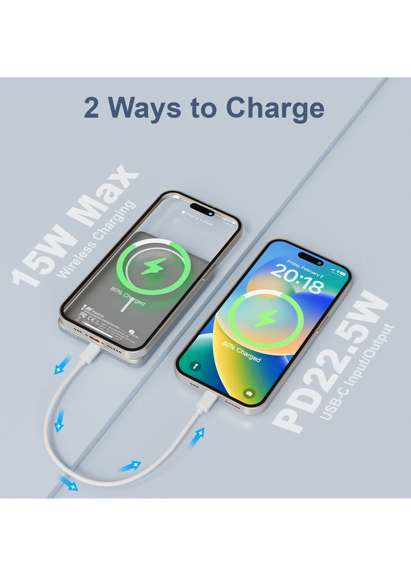 Mezone - 5000mAh Magnetic Powerbank, Wireless Portable Charger Fast Charging, PD 22.5W Wired Charging, iPhone Magnetic Charger Battery Pack for iPhone 15/14/13/12 Series, Metallic Space Grey - Image 1