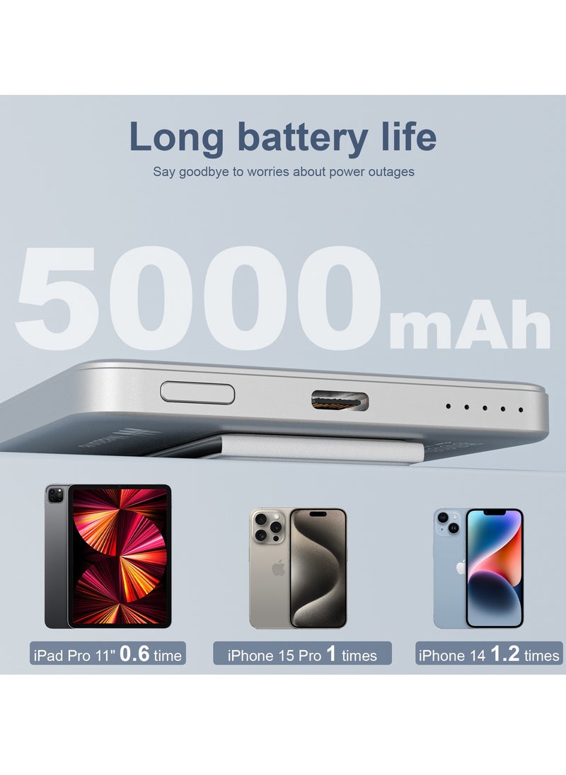 Mezone - 5000mAh Magnetic Powerbank, Wireless Portable Charger Fast Charging, PD 22.5W Wired Charging, iPhone Magnetic Charger Battery Pack for iPhone 15/14/13/12 Series, Metallic Space Grey - Image 1