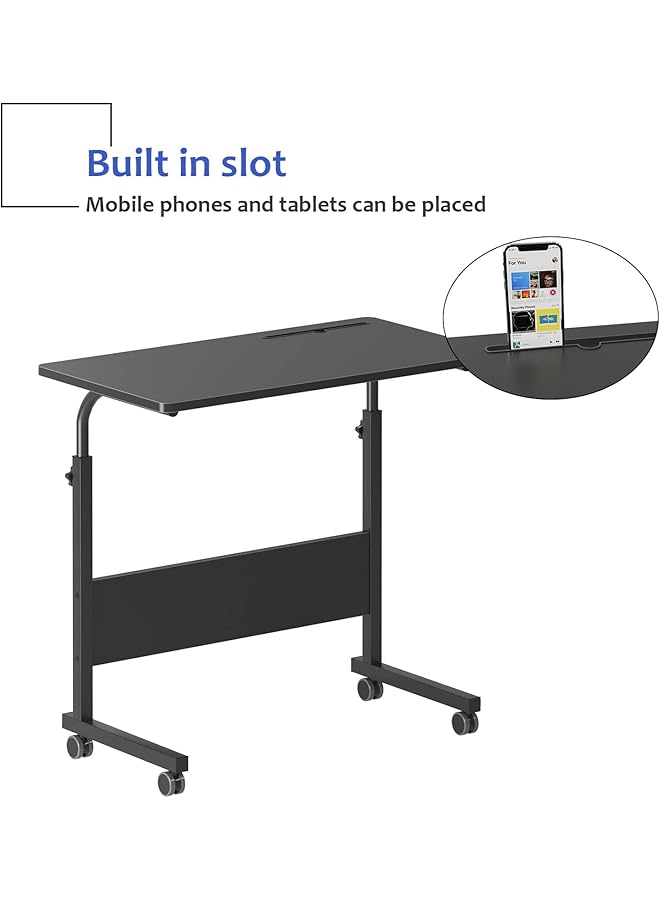 erorex Mobile Bed Table 31.5 Inch Adjustable Side Table Laptop Computer Stand Desks With Tablet Slot Cart Tray Wheels Black#2  - Image 5
