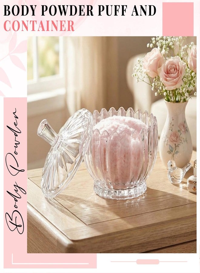 Tioncy 2 Pcs Extra Large Dusting Powder Puff and Container for Women-5.43'' Glass Crystal Dusting Powder Container with 5.91'' Body Soft Washable Reusable Velour Face(Clear,Scalloped) - Image 2