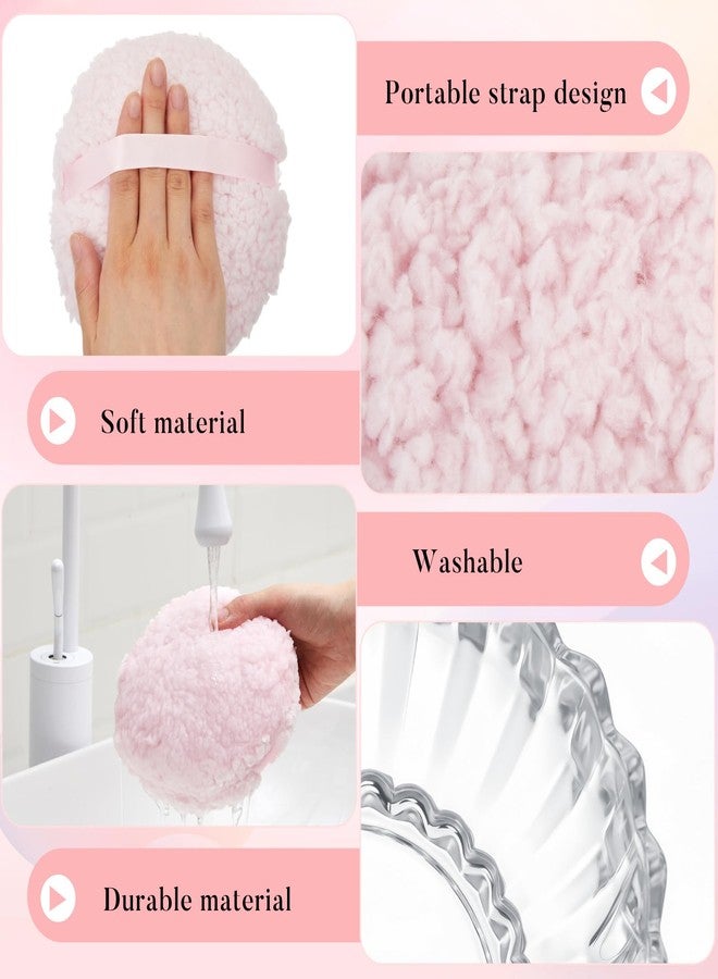 Tioncy 2 Pcs Extra Large Dusting Powder Puff and Container for Women-5.43'' Glass Crystal Dusting Powder Container with 5.91'' Body Soft Washable Reusable Velour Face(Clear,Scalloped) - Image 4