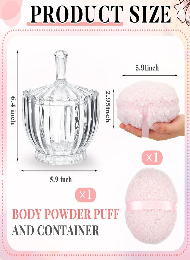 Tioncy 2 Pcs Extra Large Dusting Powder Puff and Container for Women-5.43'' Glass Crystal Dusting Powder Container with 5.91'' Body Soft Washable Reusable Velour Face(Clear,Scalloped) - Image 3
