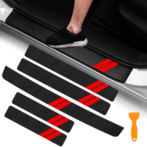 YOSRTER 5PCS Door Sill Guard Decoration Stickers for Dodge Charger Challenger Durango Journey Universal Fit to All Dodge Cars Fiber Leather Door Sill Protector (Red Trim) - Image 1
