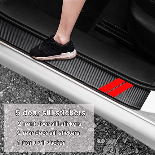 YOSRTER 5PCS Door Sill Guard Decoration Stickers for Dodge Charger Challenger Durango Journey Universal Fit to All Dodge Cars Fiber Leather Door Sill Protector (Red Trim) - Image 2