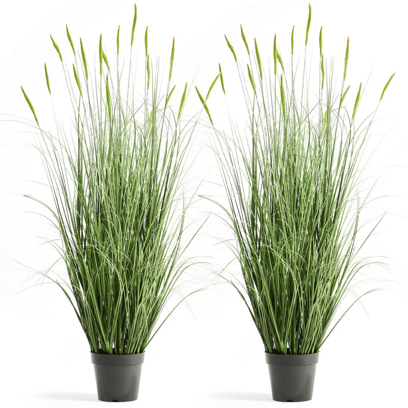 FloraFairy Faux 4ft 2-Pack Horsetail Reed Grass with Green Spikes, 48in Tall Indoor Outdoor Fake Grass in Pot, Home Office Decorative Artificial Plant & Greenery, Wedding Decor Bristlegrass - Image 1