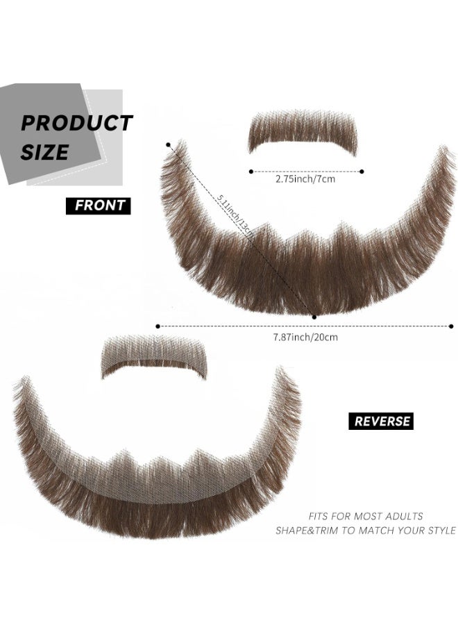 ShineDown Fake Mustache Handmade with Human Hair, Fake Full Beard Style with Larger Size and Fuller Look, Realistic Moustache with Soft Invisible Mesh for Costumes, Cosplay or Themed Parties - Image 2