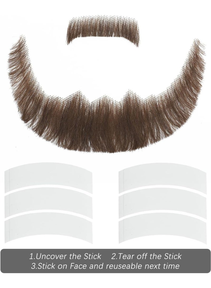 ShineDown Fake Mustache Handmade with Human Hair, Fake Full Beard Style with Larger Size and Fuller Look, Realistic Moustache with Soft Invisible Mesh for Costumes, Cosplay or Themed Parties - Image 3