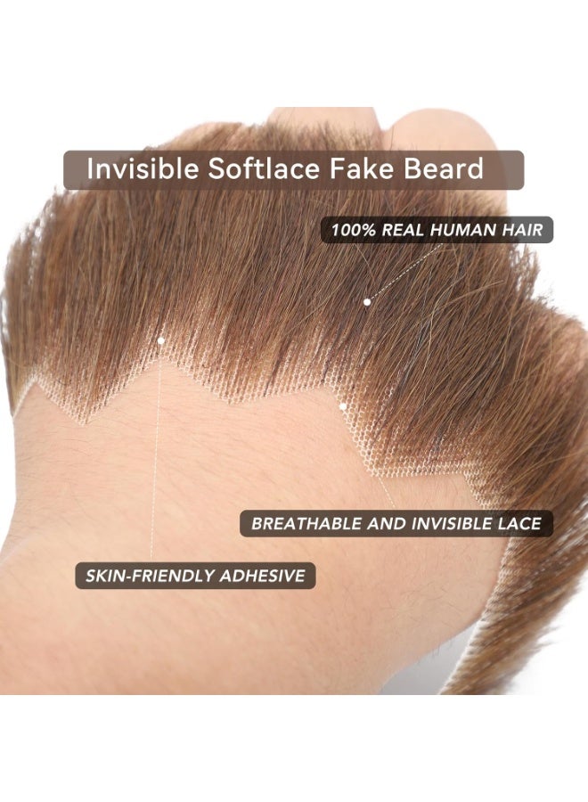 ShineDown Fake Mustache Handmade with Human Hair, Fake Full Beard Style with Larger Size and Fuller Look, Realistic Moustache with Soft Invisible Mesh for Costumes, Cosplay or Themed Parties - Image 4