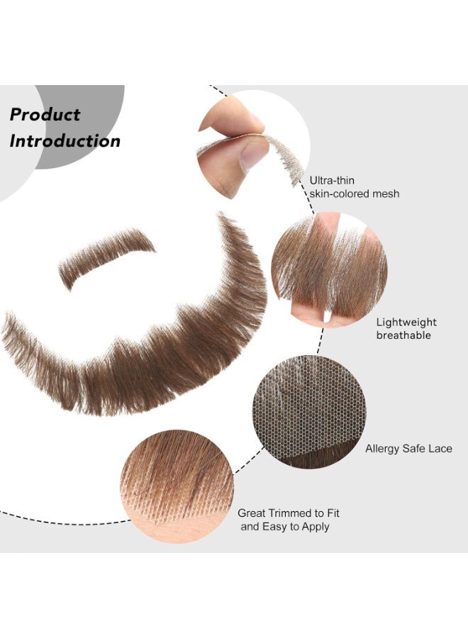 ShineDown Fake Mustache Handmade with Human Hair, Fake Full Beard Style with Larger Size and Fuller Look, Realistic Moustache with Soft Invisible Mesh for Costumes, Cosplay or Themed Parties - Image 5