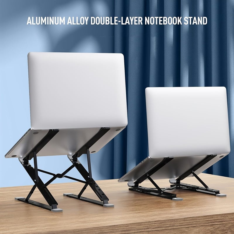 Laptop Stand For 13-15 Inches Cooling Fan Base Black Elevated Gaming Laptop Holder Foldable Angle Height Adjustable Aluminium - Image 3