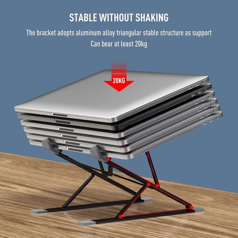 Laptop Stand For 13-15 Inches Cooling Fan Base Black Elevated Gaming Laptop Holder Foldable Angle Height Adjustable Aluminium - Image 4