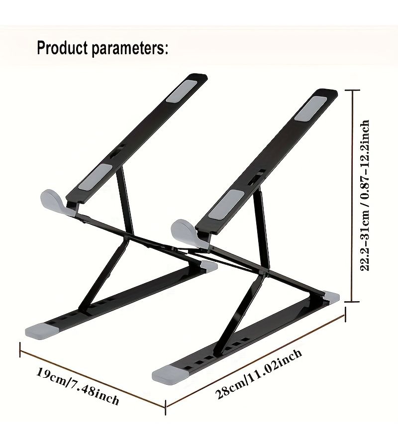 Laptop Stand For 13-15 Inches Cooling Fan Base Black Elevated Gaming Laptop Holder Foldable Angle Height Adjustable Aluminium - Image 2