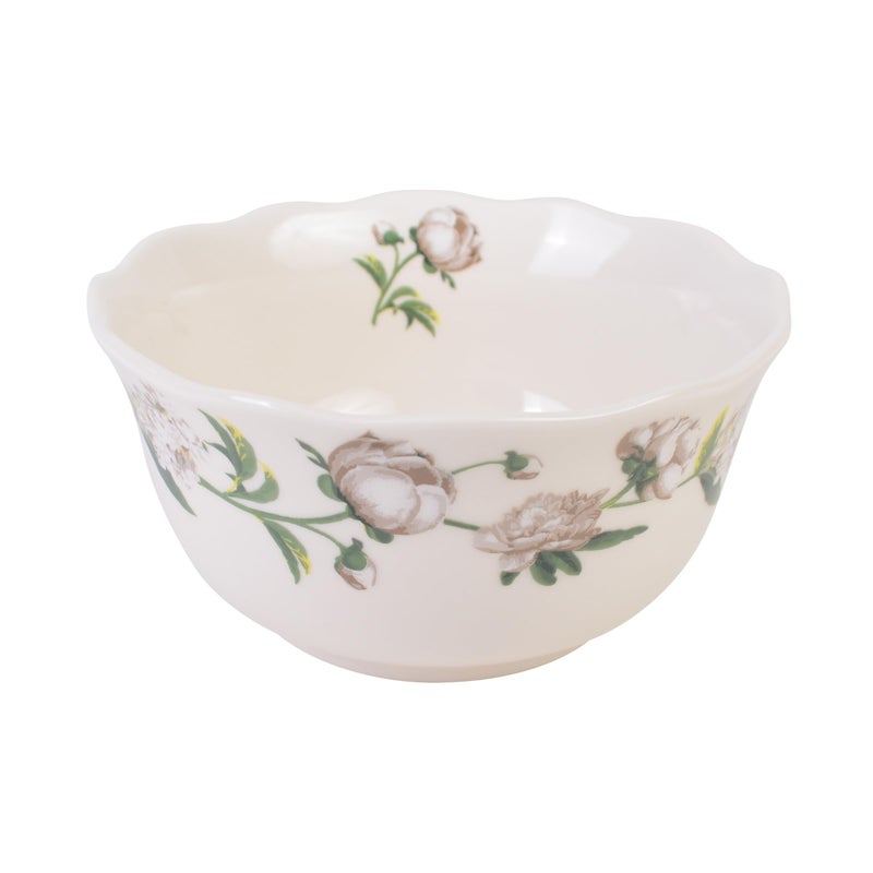 222 Fifth Luxe Peony Neutral Porcelain 12-Piece Dinnerware Set â€“ Service for 4, Includes Dinner Plates, Salad Plates & Cereal Bowls, Glossy Finish, Dishwasher Safe, for Daily Dining & Entertainment - Image 3
