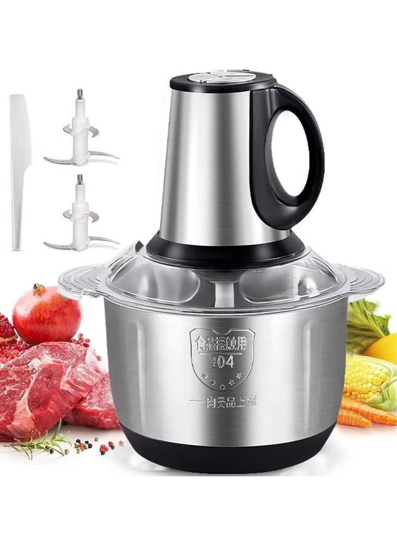 Denx Electric Meat Grinder 2 L Silver ,Stainless Steel Electric Food Chopper Food Processor Machine For Meat, Vegetables, Fruits And Nuts, Fast & Slow 2 Speed - Image 1