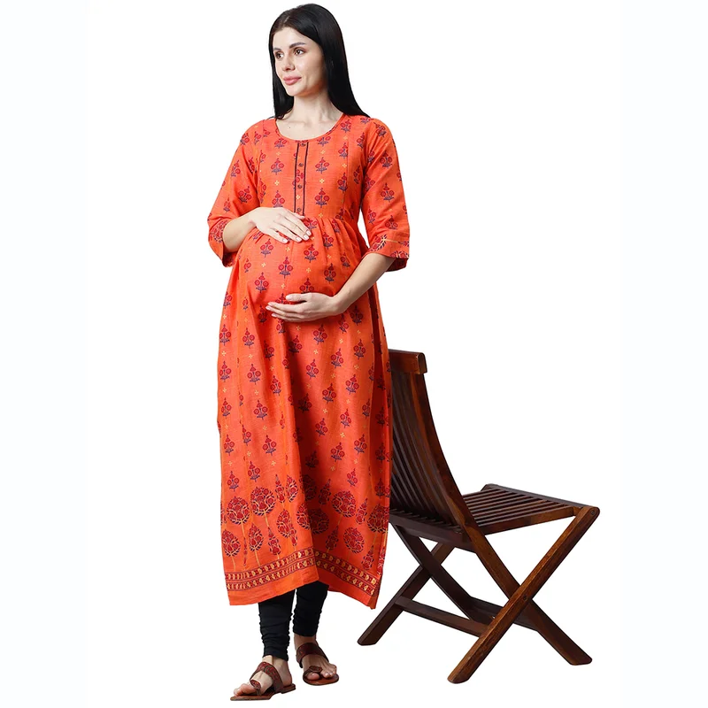 CEE 18 Women's Cotton Rayon Flaired Maternity Dress Feeding Kurti with Zippers