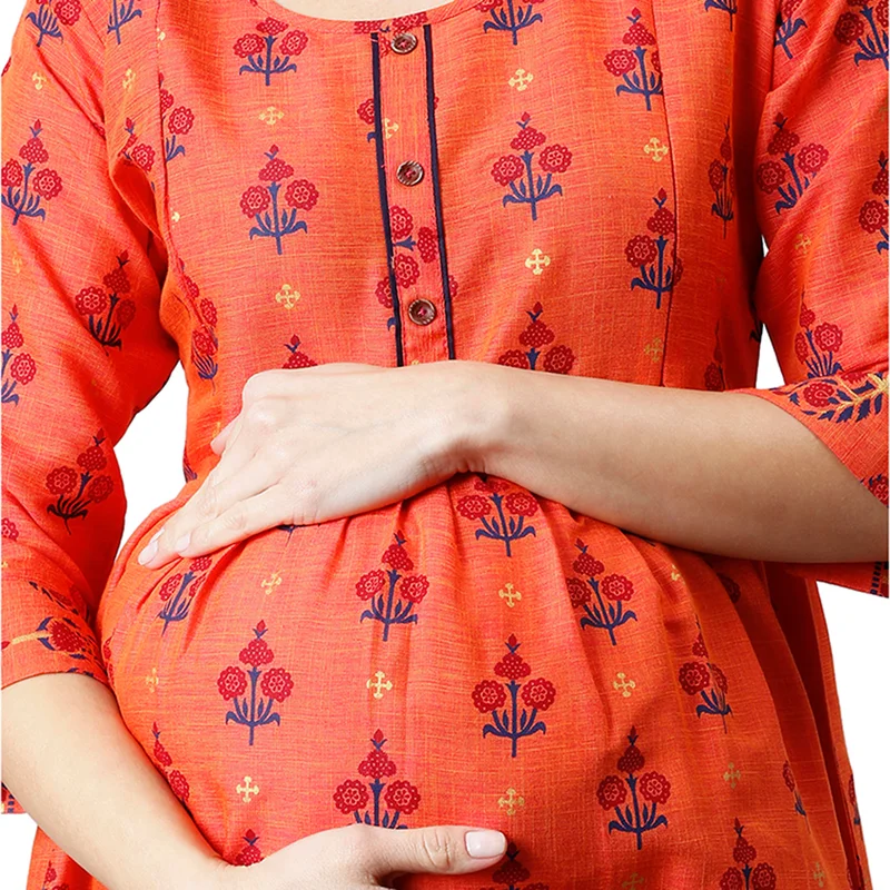 CEE 18 Women's Cotton Rayon Flaired Maternity Dress Feeding Kurti with Zippers