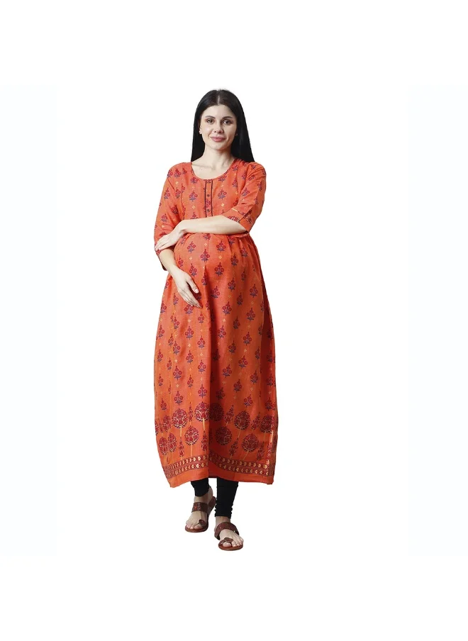 CEE 18 Women's Cotton Rayon Flaired Maternity Dress Feeding Kurti with Zippers