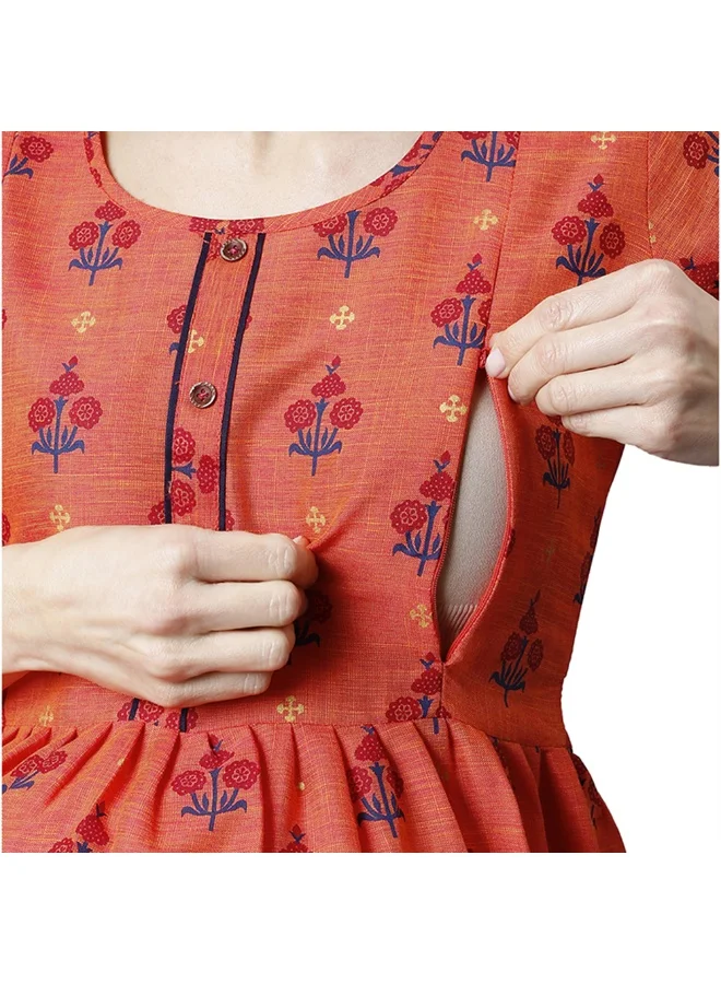 CEE 18 Women's Cotton Rayon Flaired Maternity Dress Feeding Kurti with Zippers
