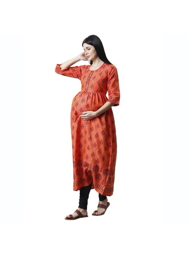 CEE 18 Women's Cotton Rayon Flaired Maternity Dress Feeding Kurti with Zippers