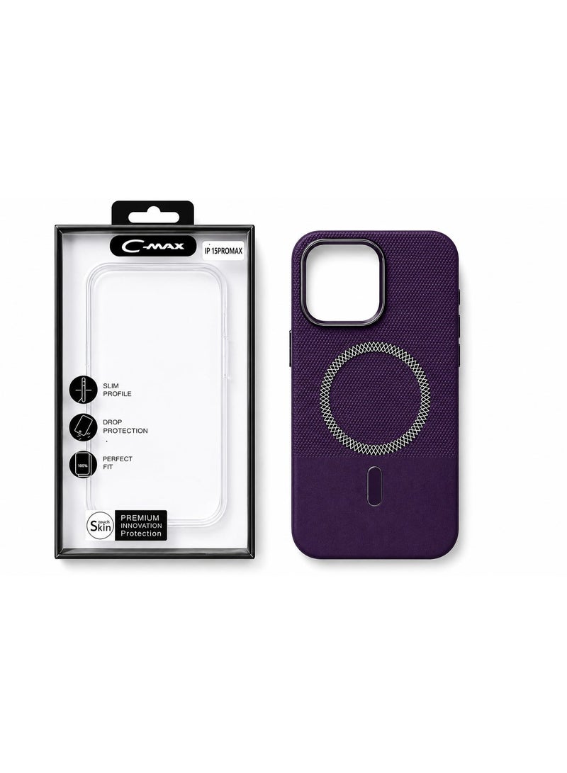 Cmax Premium Purple MagSafe Protective Case with Textured Surface, Raised Camera Guard and Shock Protection for iPhone 15 Pro Max - Image 1
