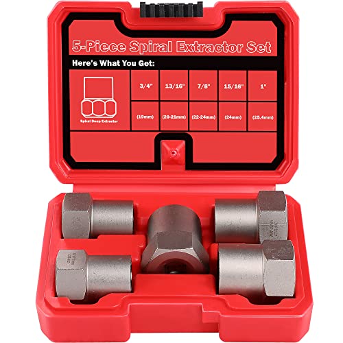 UYECOVE 5 Pcs Bolt Extractor Set Heavy Duty, 1/2' Drive Easy Out Bolt Extractor Set, Nut Extractor set Broken Bolt Extractor Kit for Removing Stripped Lug Nuts, Rounded off Nuts, Bolts, Studs - Image 1