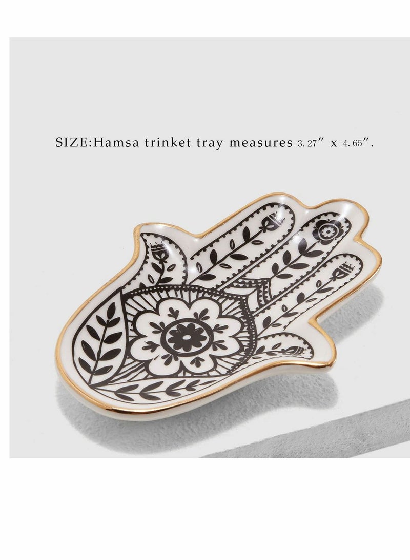 Jewelry Dish Trinket Dish Ring Dish Ceramic Hamsa Evil Eye Hand of Fatima Holder Key Trinket Plate Bowl Small Boho Home Decorative Cute Decor Jewelry Tray... - Image 2