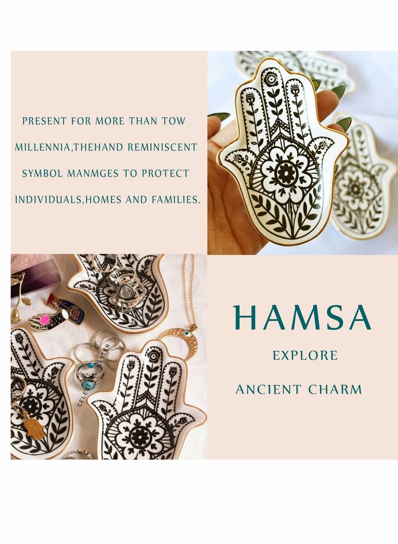 Jewelry Dish Trinket Dish Ring Dish Ceramic Hamsa Evil Eye Hand of Fatima Holder Key Trinket Plate Bowl Small Boho Home Decorative Cute Decor Jewelry Tray... - Image 5