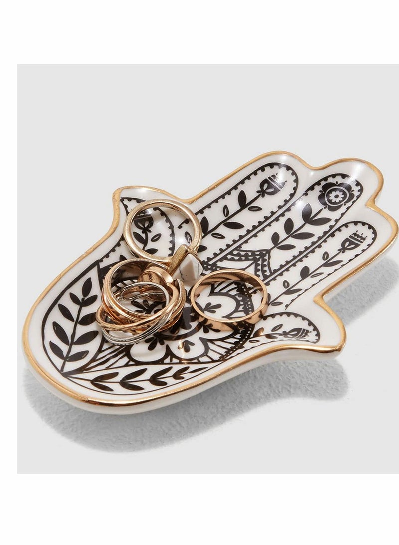 Jewelry Dish Trinket Dish Ring Dish Ceramic Hamsa Evil Eye Hand of Fatima Holder Key Trinket Plate Bowl Small Boho Home Decorative Cute Decor Jewelry Tray... - Image 1
