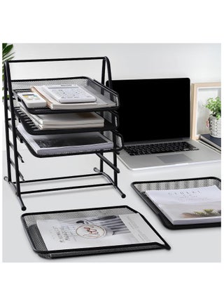 5 Tier Paper Tray Desktop Organizer File Storage with Sliding Tray Stackable File Rack Metal Mesh Letter Trays for Office Study Room School Desktop Organization Black - view 5