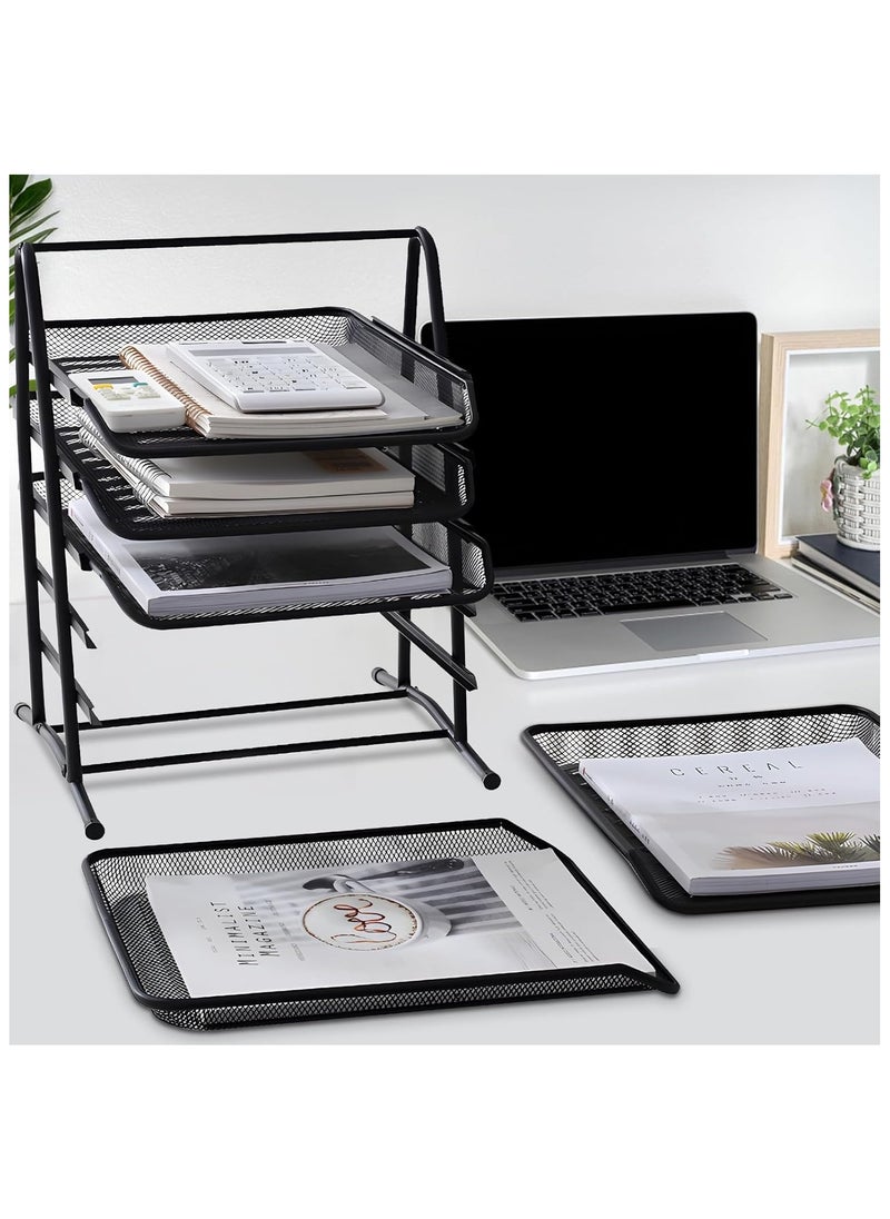 SKY-TOUCH 5 Tier Paper Tray Desktop Organizer File Storage with Sliding Tray Stackable File Rack Metal Mesh Letter Trays for Office Study Room School Desktop Organization Black  - Image 5