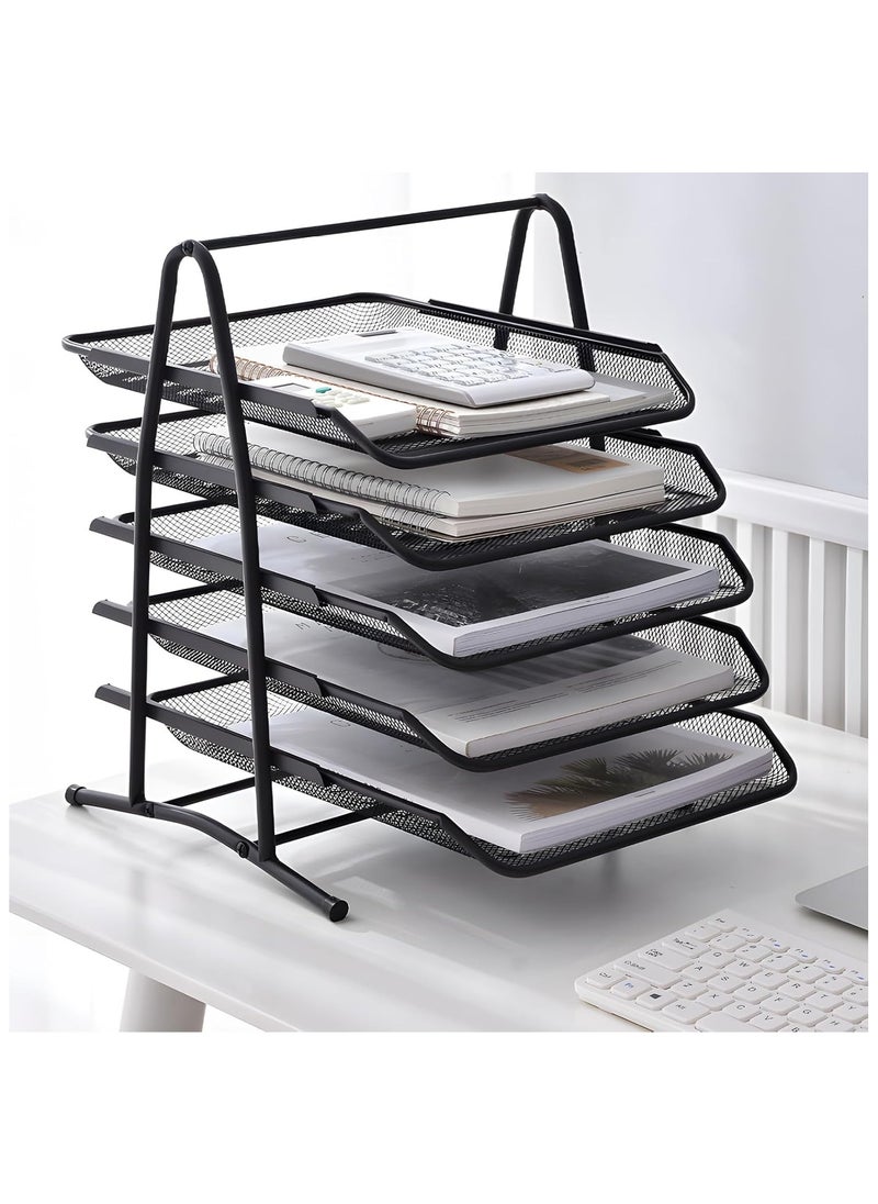 SKY-TOUCH 5 Tier Paper Tray Desktop Organizer File Storage with Sliding Tray Stackable File Rack Metal Mesh Letter Trays for Office Study Room School Desktop Organization Black  - Image 3
