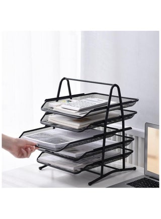 5 Tier Paper Tray Desktop Organizer File Storage with Sliding Tray Stackable File Rack Metal Mesh Letter Trays for Office Study Room School Desktop Organization Black - view 4