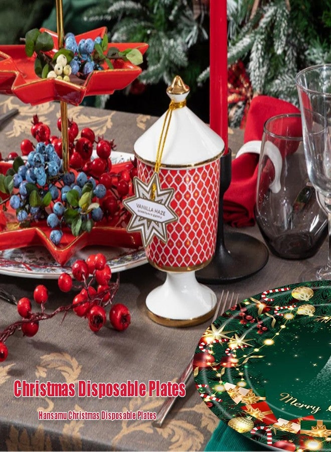 HANSAMU 32Pcs Christmas Paper Plates Disposable Tableware Set,Xmas Tree Bell Dinnerware Plates Merry Christmas Print Dessert Plate for Xmas Table Supplies - Image 4