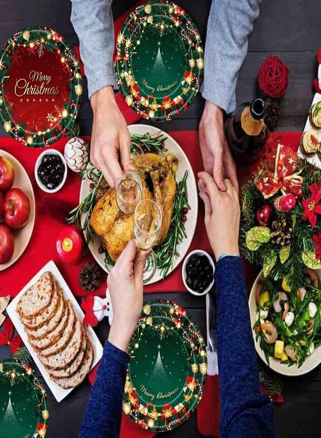 HANSAMU 32Pcs Christmas Paper Plates Disposable Tableware Set,Xmas Tree Bell Dinnerware Plates Merry Christmas Print Dessert Plate for Xmas Table Supplies - Image 3