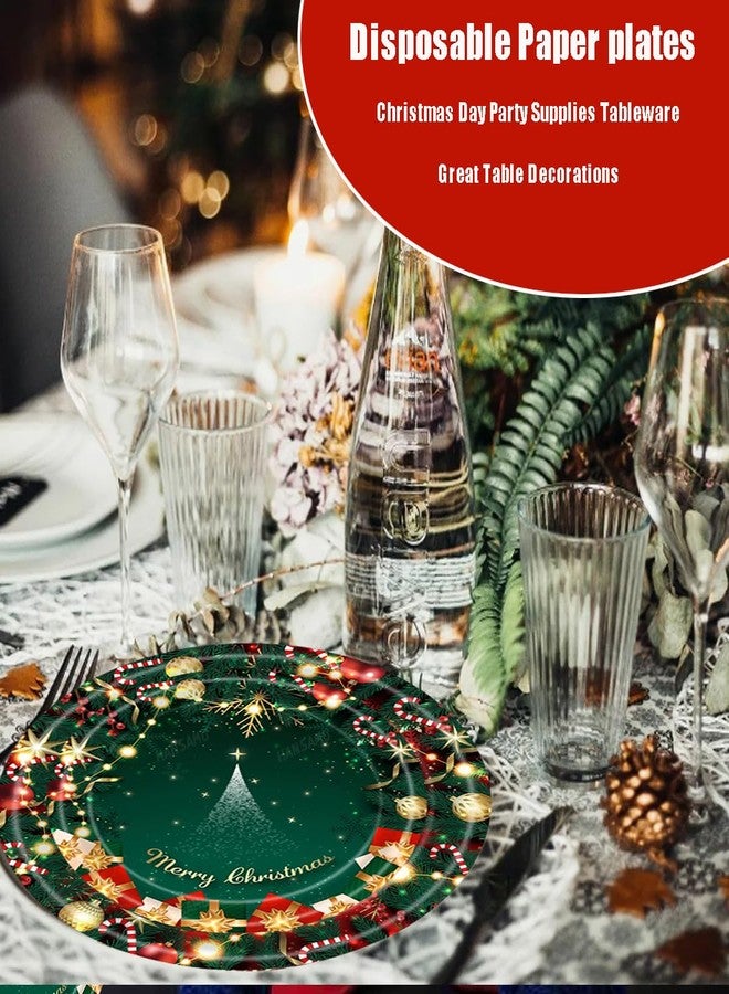 HANSAMU 32Pcs Christmas Paper Plates Disposable Tableware Set,Xmas Tree Bell Dinnerware Plates Merry Christmas Print Dessert Plate for Xmas Table Supplies - Image 5