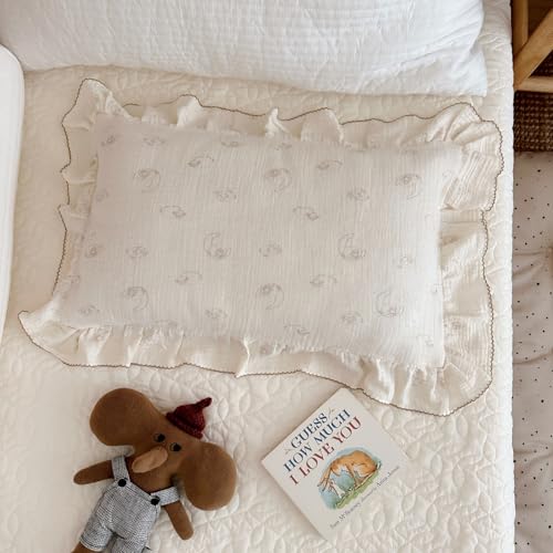 BuLuTu Muslin Toddler Pillow Case 14x20 Envelope Closure 100 Cotton Girls Boys Pillow Cover Cute Sheep Pattern Kids Pillowcase Fit for Pillows 12x1613x1814x19 1 Pack - Image 1