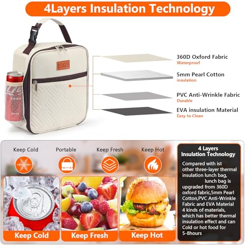 DIRGEE Lunch Bag for Women Insulated Lunch Bag For Men Adults Small Lunch Bag for Office Work - Leakproof Freezable Cooler Bag Reusable Portable Lunch Box (White) - Image 2
