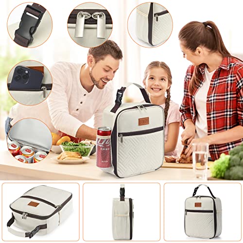 DIRGEE Lunch Bag for Women Insulated Lunch Bag For Men Adults Small Lunch Bag for Office Work - Leakproof Freezable Cooler Bag Reusable Portable Lunch Box (White) - Image 4