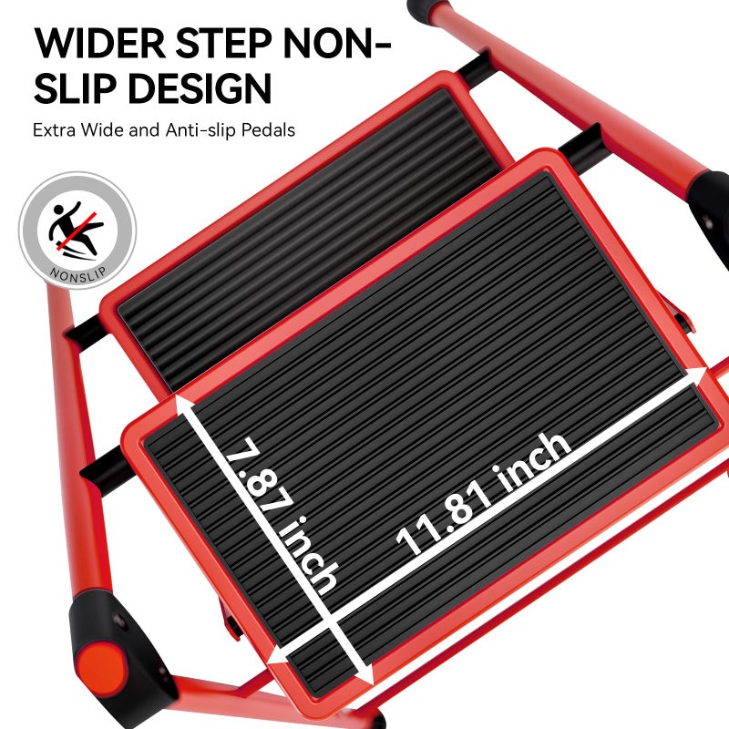 KINGRACK Step Ladder, 3 Step Ladder with with Anti-Slip and Wide Pedal,Portable Foldable Step Stool with Handgrip,Tall Sturdy Step Ladder for Home Kitchen Household,Red - Image 2